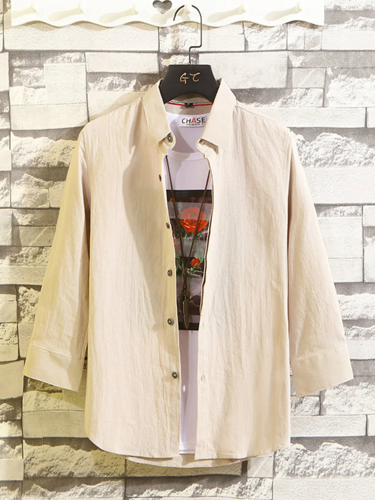 Men's Plus Size Button Up 3/4 Sleeve Shirt