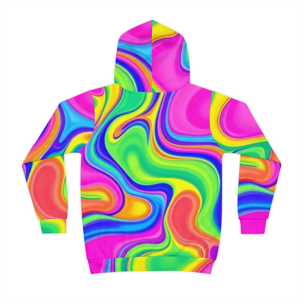 Kids Psychedelic Swirl Hoodie – Bright Rainbow All-Over Print
