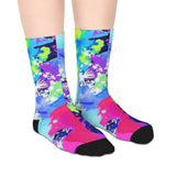 Vibrant Abstract Mid-Length Socks — Neon Tie-Dye Athletic Crew Socks thumbnail 4