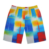 Abstract Color Block Board Shorts — Vibrant Summer Swim Trunks thumbnail 1