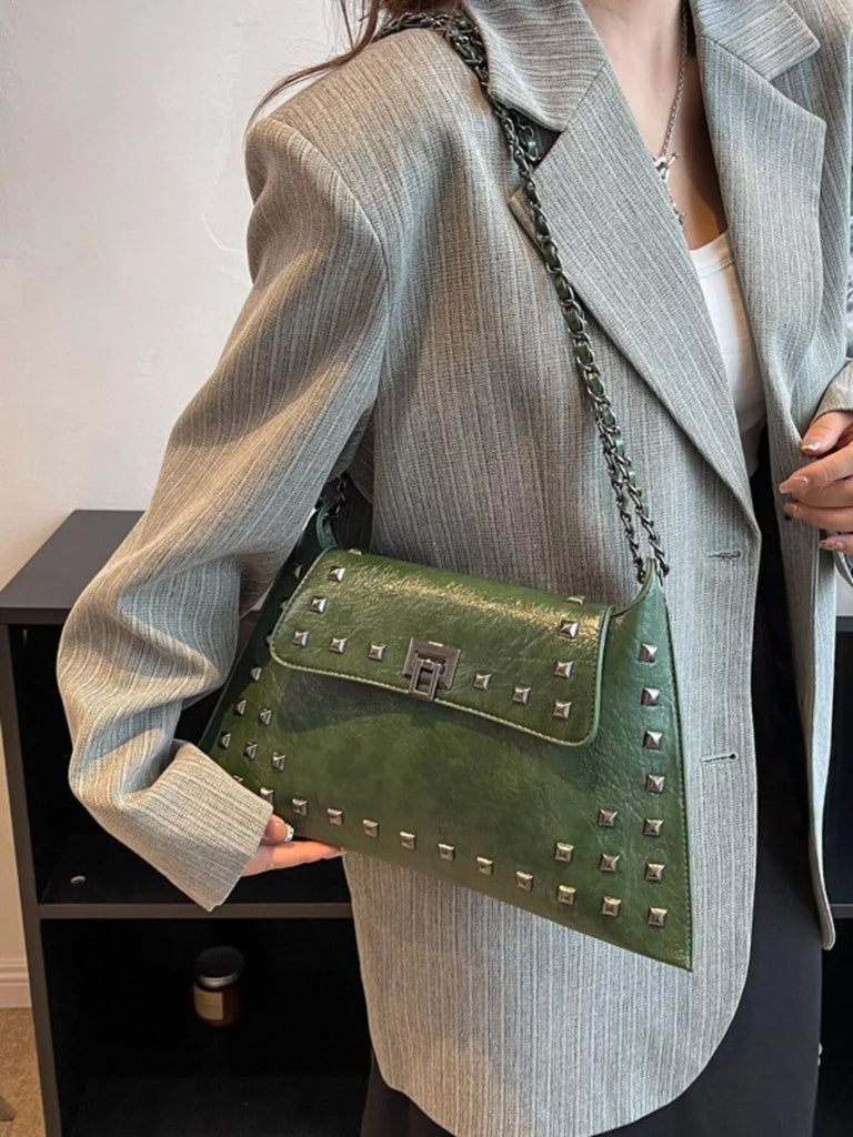 Studded Flap Chain Shoulder Bag