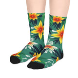 Tropical Floral Mid-Length Socks — Green Hibiscus Beach Print thumbnail 3