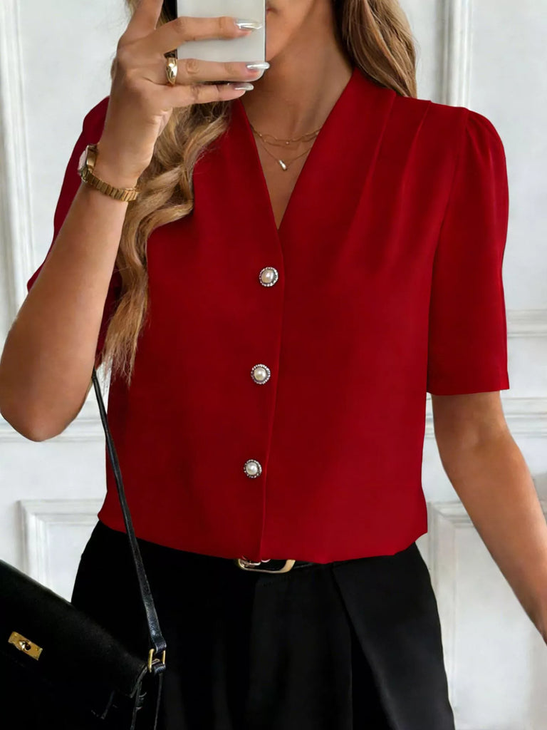 V-Neck Button-Down Shirt