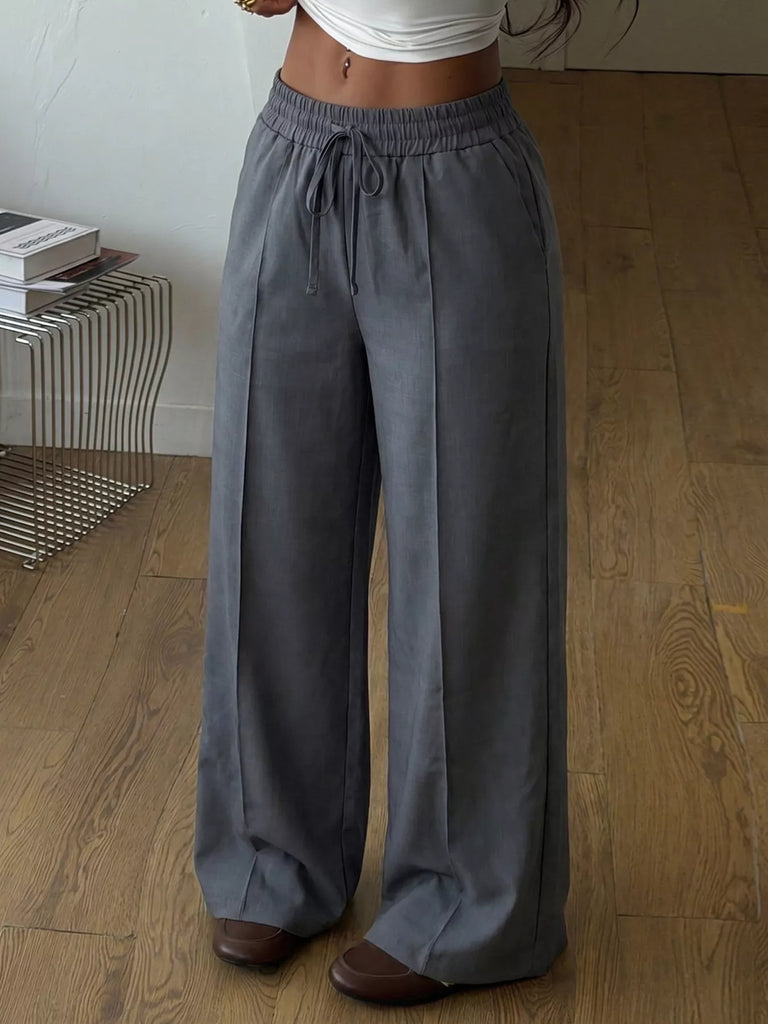 High-Waisted Wide-Leg Drawstring Pants