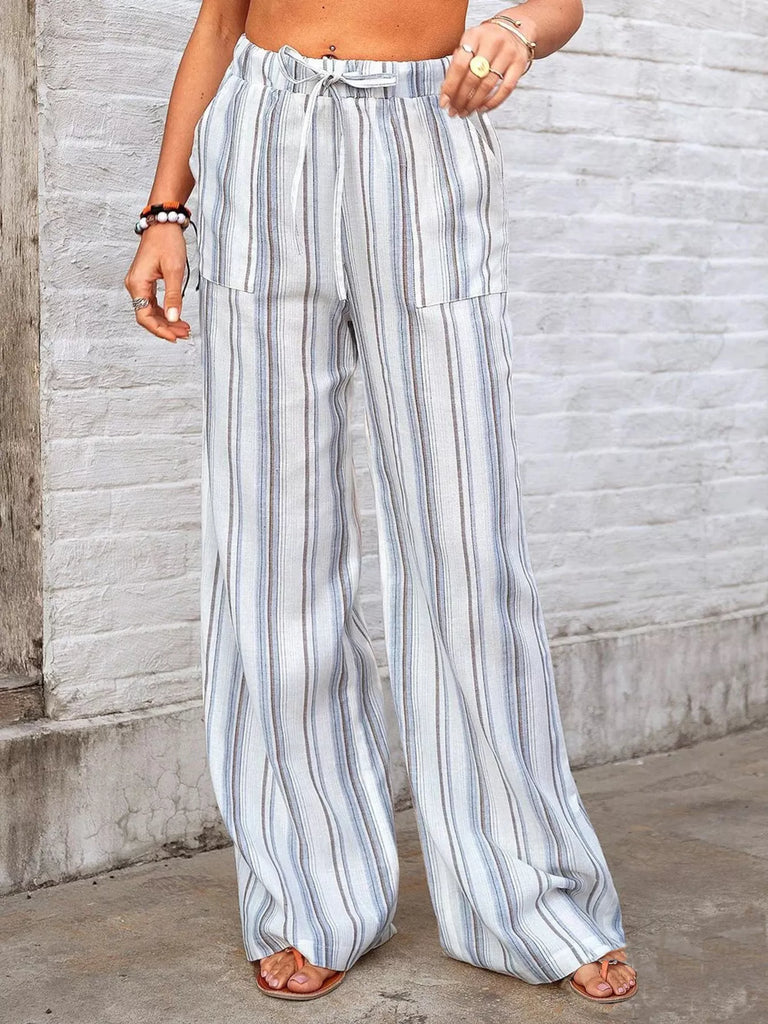 Full Size Striped Wide-Leg Pants Plus Size