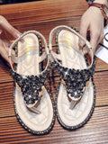 Rhinestone Embellished T-Strap Flat Sandals thumbnail 4
