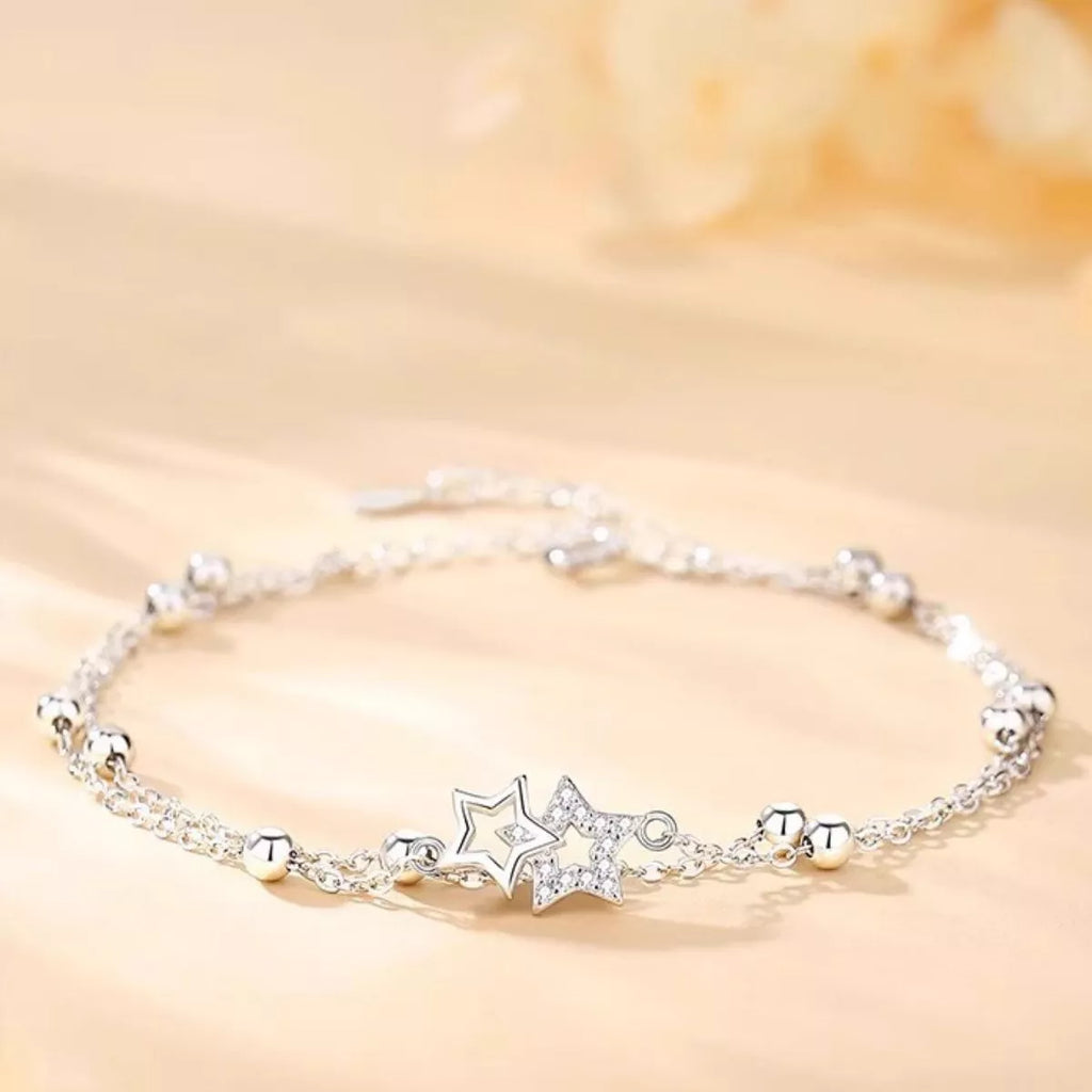 925 Sterling Silver Zircon Star Chain Bracelet