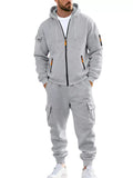 Men's Plus Size Casual Zip-Up Hoodie and Cargo Pants Set thumbnail 14