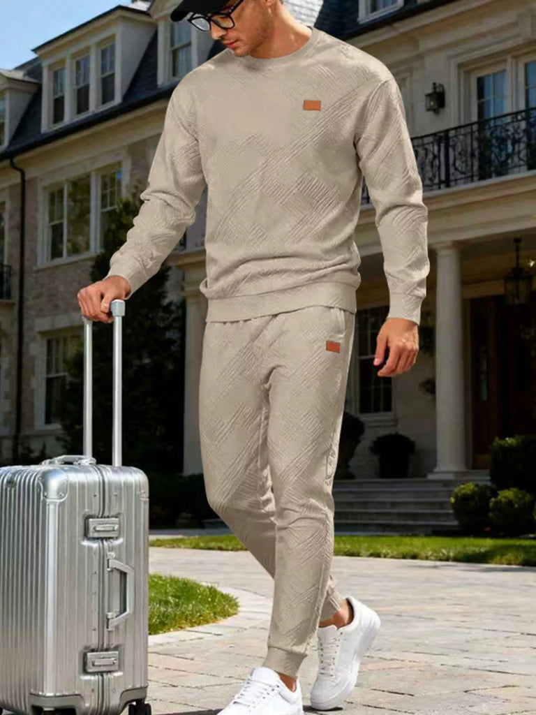 Men's Full Size Casual Textured Top and Pants Set Plus Size