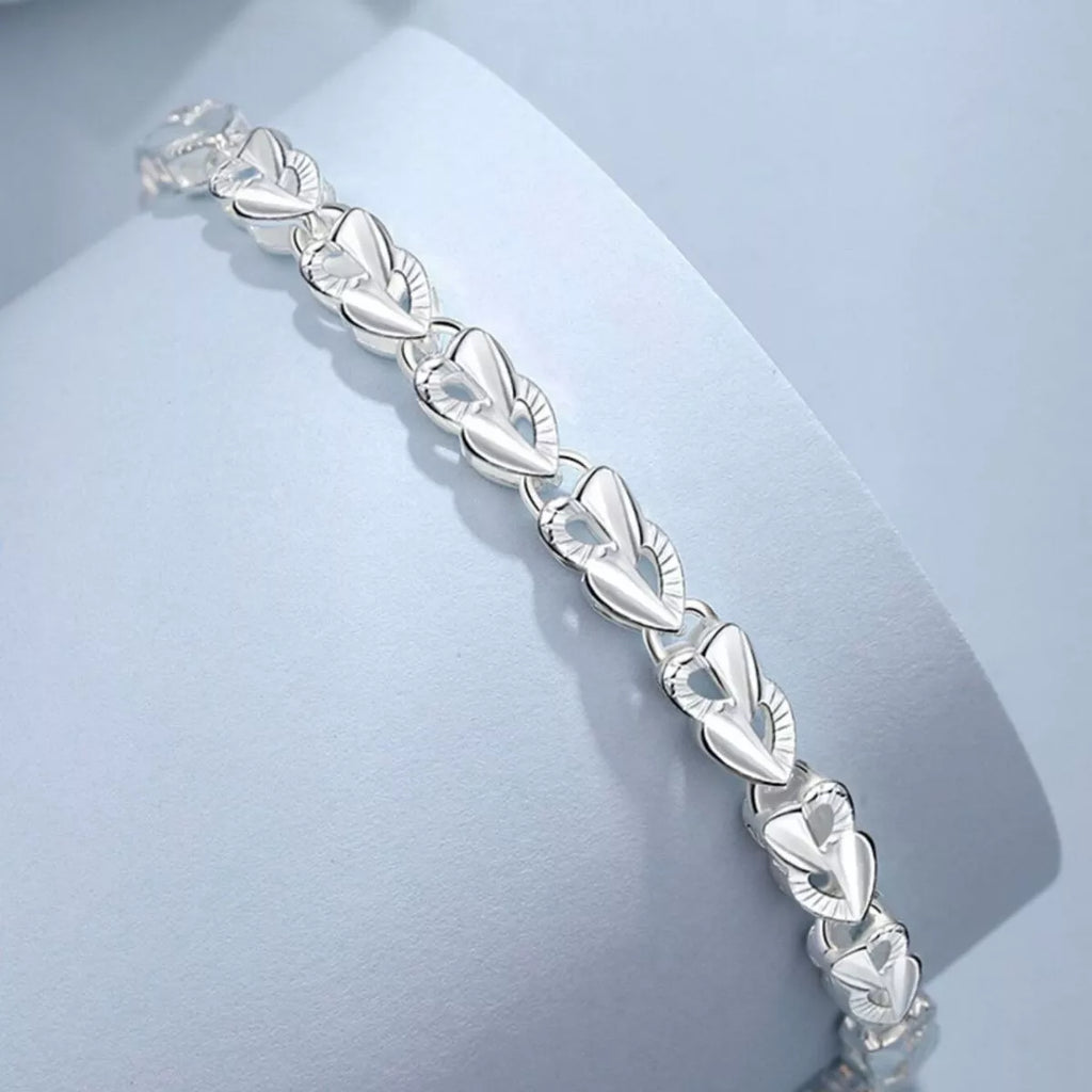 925 Sterling Silver Heart Link Bracelet