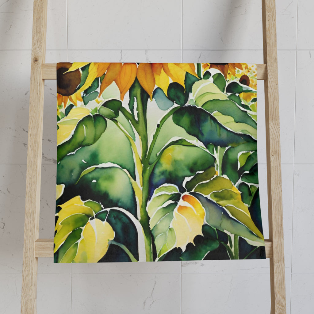 Sunflower Watercolor Hand Towel — Bright Floral Kitchen & Guest Towel