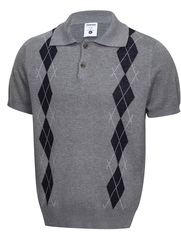 Men's Argyle Knit Short Sleeve Polo