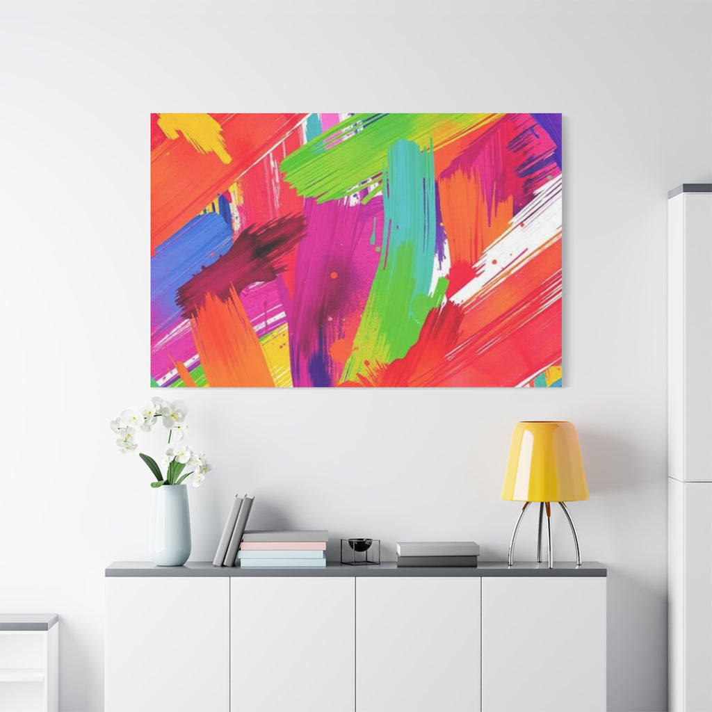 Abstract Rainbow Brushstrokes Matte Canvas Wall Art — Vibrant Stretched 1.25"