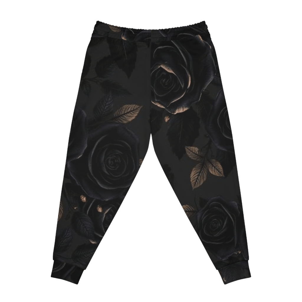 Black Rose Athletic Joggers — Floral Gothic All-Over Print Sweatpants