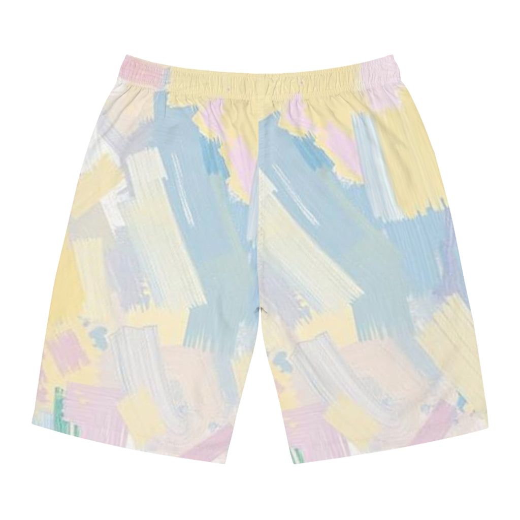 Pastel Brushstroke Board Shorts — Men's Beach Swim Trunks