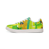 Men's Low-Top Sneakers — Bright Abstract Green & Yellow Leather Casual Shoes thumbnail 3