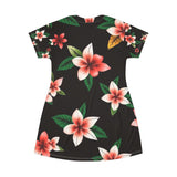 Floral Plumeria T-Shirt Dress — Pink Tropical All-Over Print thumbnail 2