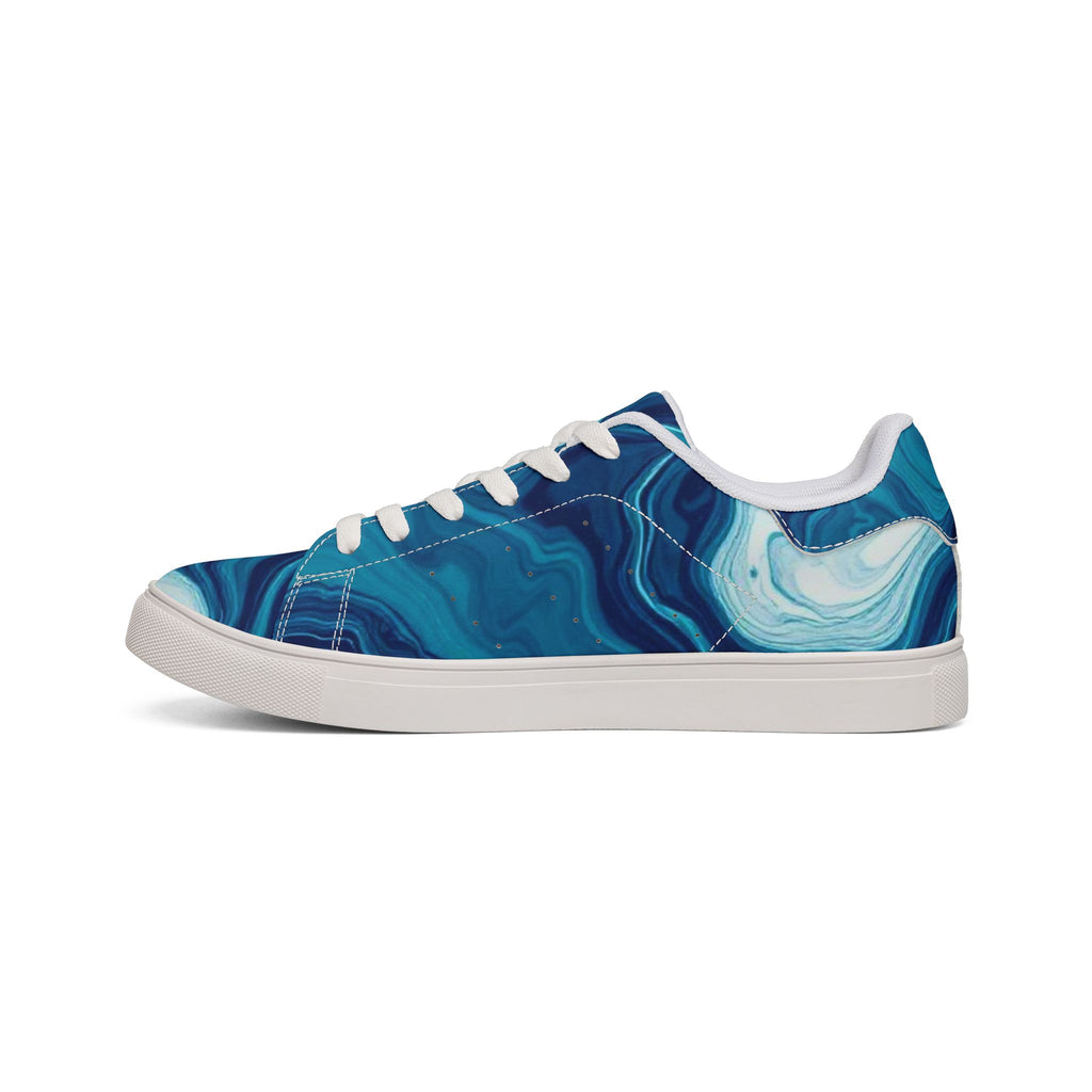 Men's Low-Top Sneakers — Blue Marble Swirl Leather Design