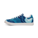 Men's Low-Top Sneakers — Blue Marble Swirl Leather Design thumbnail 4