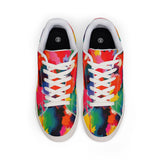 Men's Low-Top Leather Sneakers — Vibrant Multicolor Abstract Paint Splash Design thumbnail 3