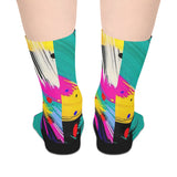 Vibrant Abstract Brushstroke Mid-Length Socks — Colorful Retro Art Crew Socks thumbnail 2