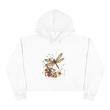 Dragonfly Floral Crop Hoodie — Botanical Watercolor Dragonfly Graphic thumbnail 1