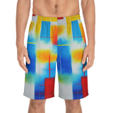 Abstract Color Block Board Shorts — Vibrant Summer Swim Trunks thumbnail 3