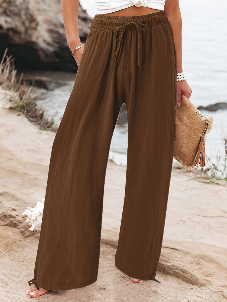 Full Size Drawstring Wide Leg Pants Plus Size