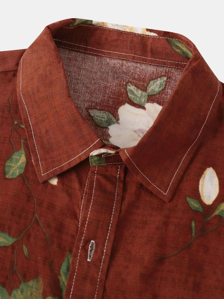 Men's Plus Size Floral Print Short Sleeve Shirt