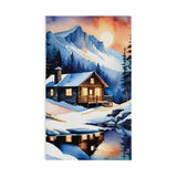 Hand Towel — Cozy Winter Cabin Landscape | Mountain Lodge Snow Scene thumbnail 1