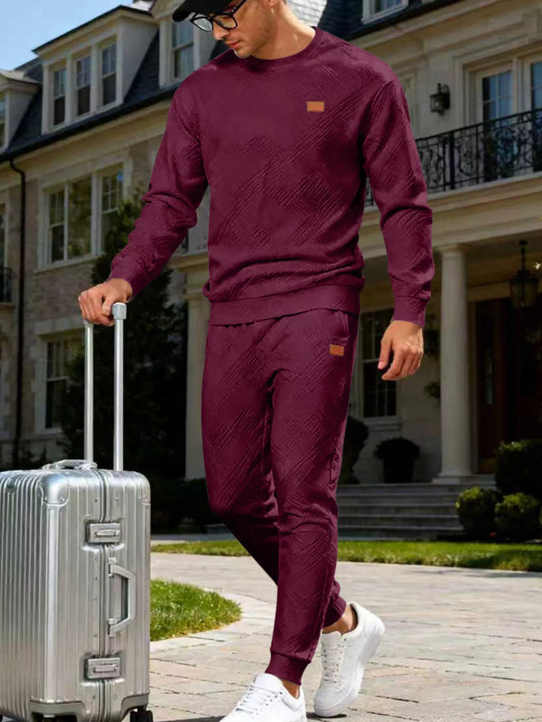 Men's Full Size Casual Textured Top and Pants Set Plus Size