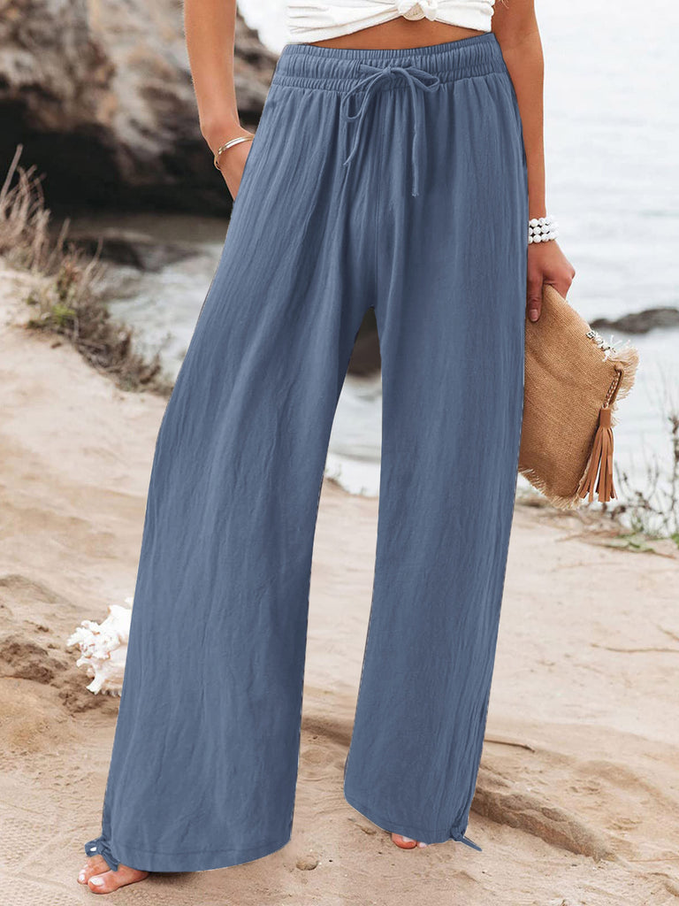 Full Size Drawstring Wide Leg Pants Plus Size