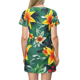 Tropical Floral T-Shirt Dress — Green Hibiscus All-Over Print thumbnail 4