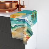 Tropical Sunset Hand Towel — Beach Palm Tree Watercolor Design thumbnail 4