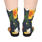 Tropical Floral Mid-Length Socks — Yellow & Orange Plumeria Design thumbnail 2