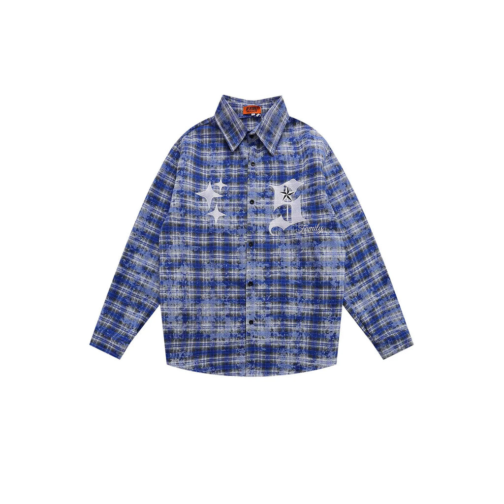 Men's Distressed Plaid Button-Up Shirt