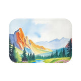 Mountain Sunrise Bath Mat — Watercolor Landscape Non-Slip Bathroom Rug thumbnail 1