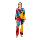 Colorful Abstract Satin Pajama Set — Women's Vibrant Lounge PJs thumbnail 1