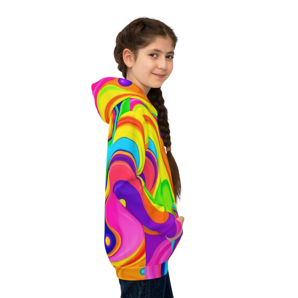 Kids' Psychedelic Rainbow Hoodie — Vibrant Swirl All-Over Print