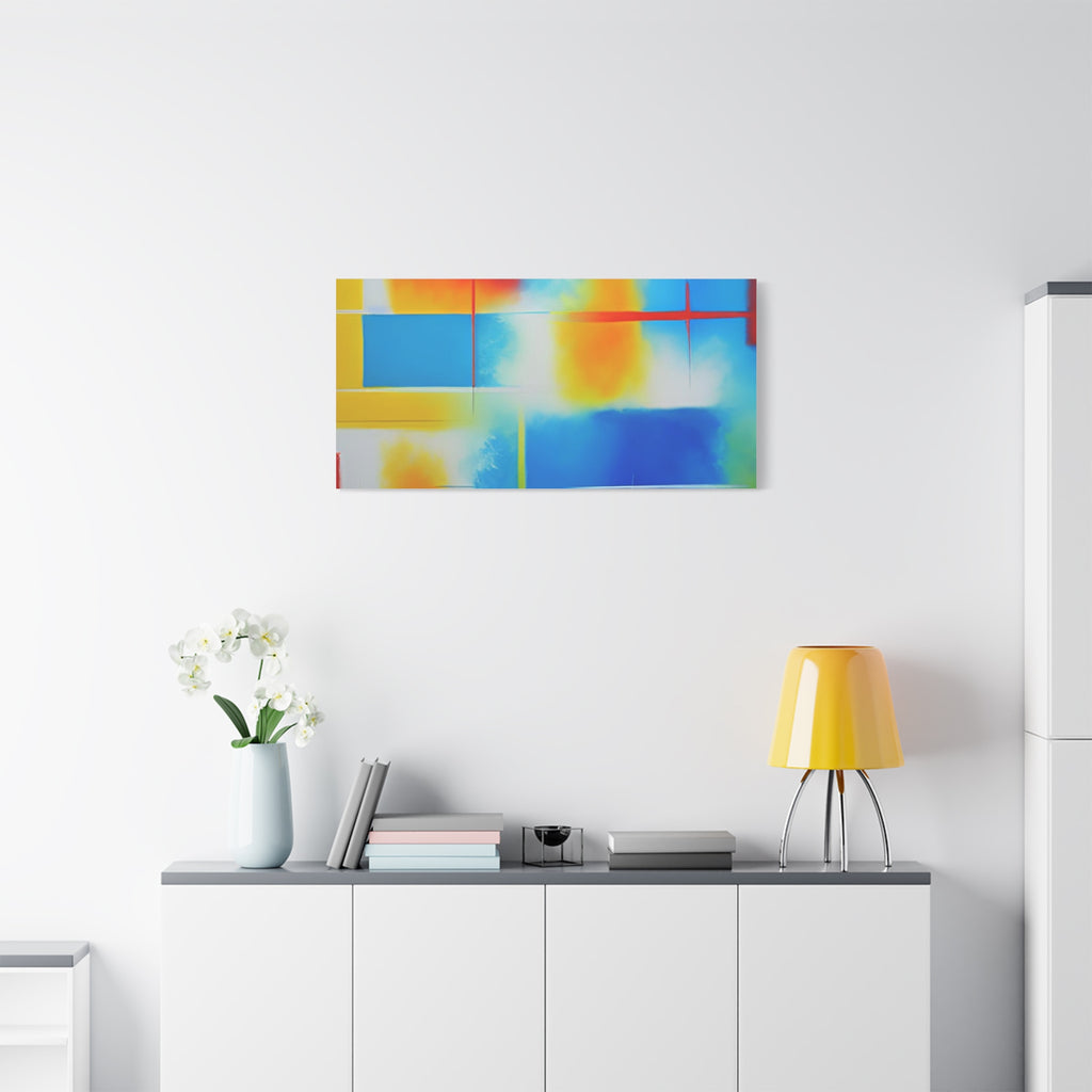 Abstract Color Field Matte Canvas Print — Vibrant Blue, Yellow & Red Stretched Wall Art