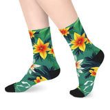 Tropical Floral Mid-Length Socks — Green Hibiscus Beach Print thumbnail 5