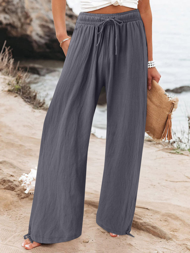 Full Size Drawstring Wide Leg Pants Plus Size