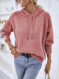Texture Drawstring Long Sleeve Hooded Sweater thumbnail 4