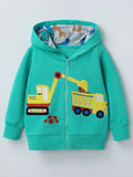 Children's Cartoon Construction Vehicle Zip-Up Hoodie thumbnail 1