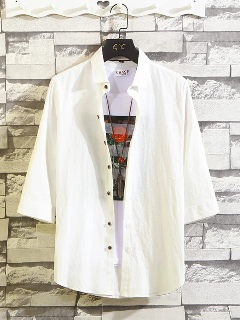 Men's Plus Size Button Up 3/4 Sleeve Shirt