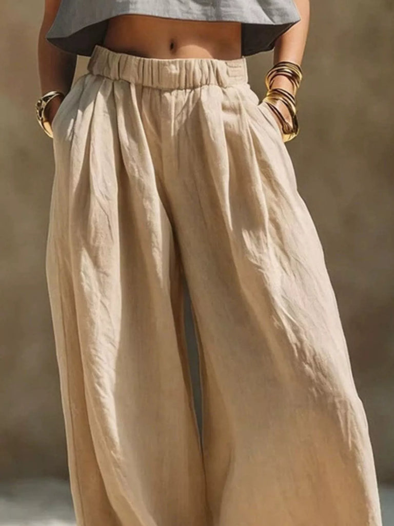 Full Size Elastic Waistband Wide Leg Pants Plus Size