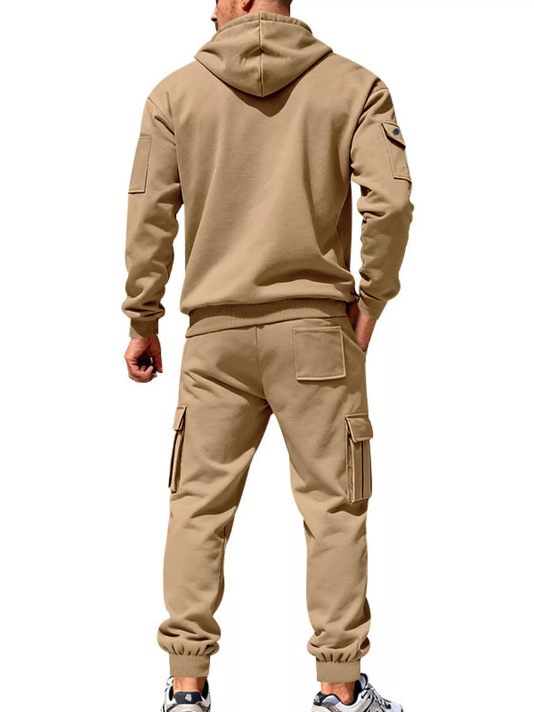 Men's Plus Size Casual Zip-Up Hoodie and Cargo Pants Set