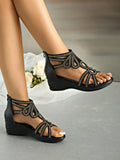 Rhinestone Open Toe Wedge Sandals thumbnail 3