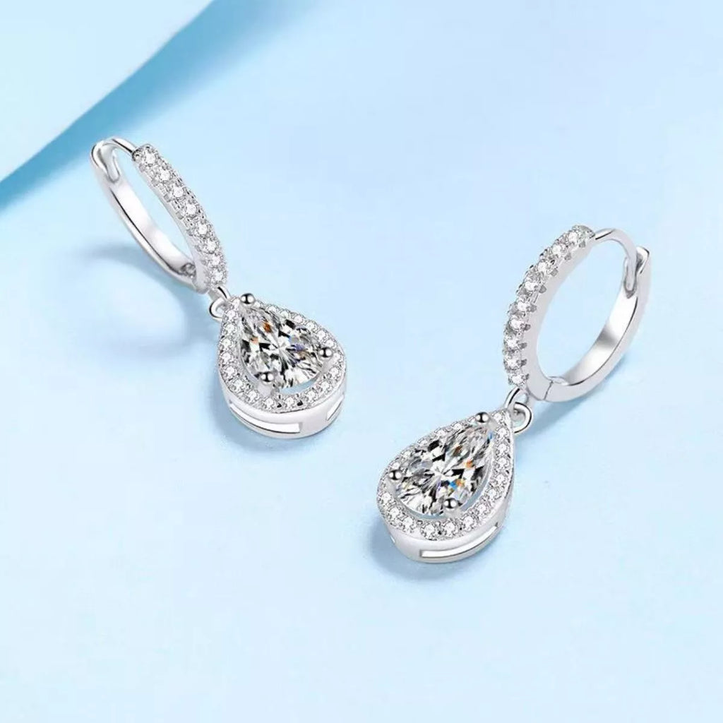 1 Carat 925 Sterling Silver Moissanite Hoop Teardrop Earrings