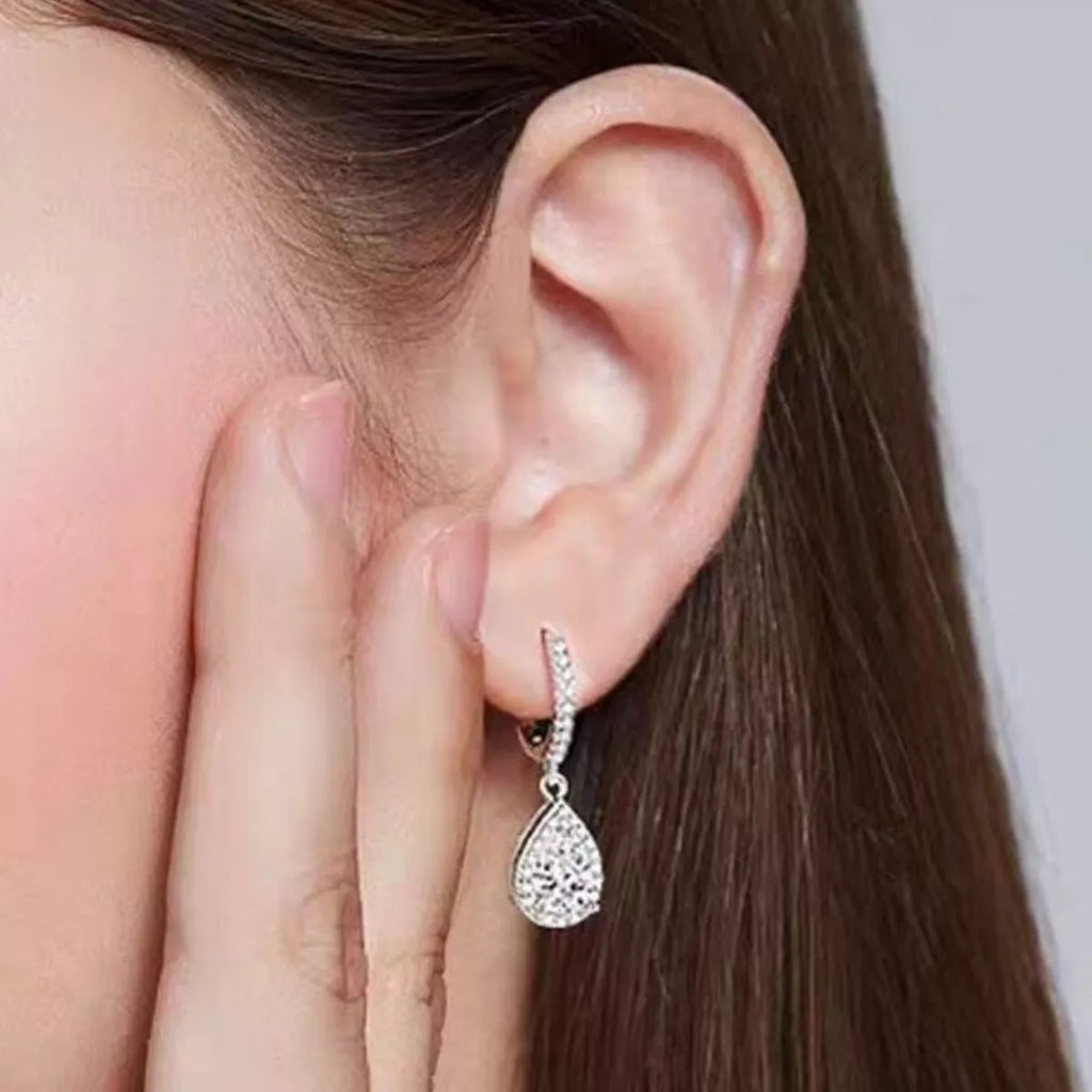 1 Carat 925 Sterling Silver Moissanite Hoop Teardrop Earrings
